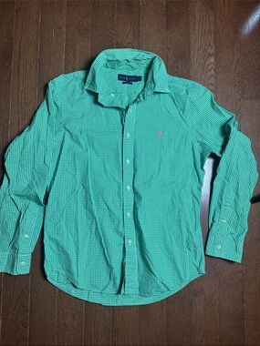 Polo by Ralph Lauren Green Gingham Button-Down Shirt with Pink Pony